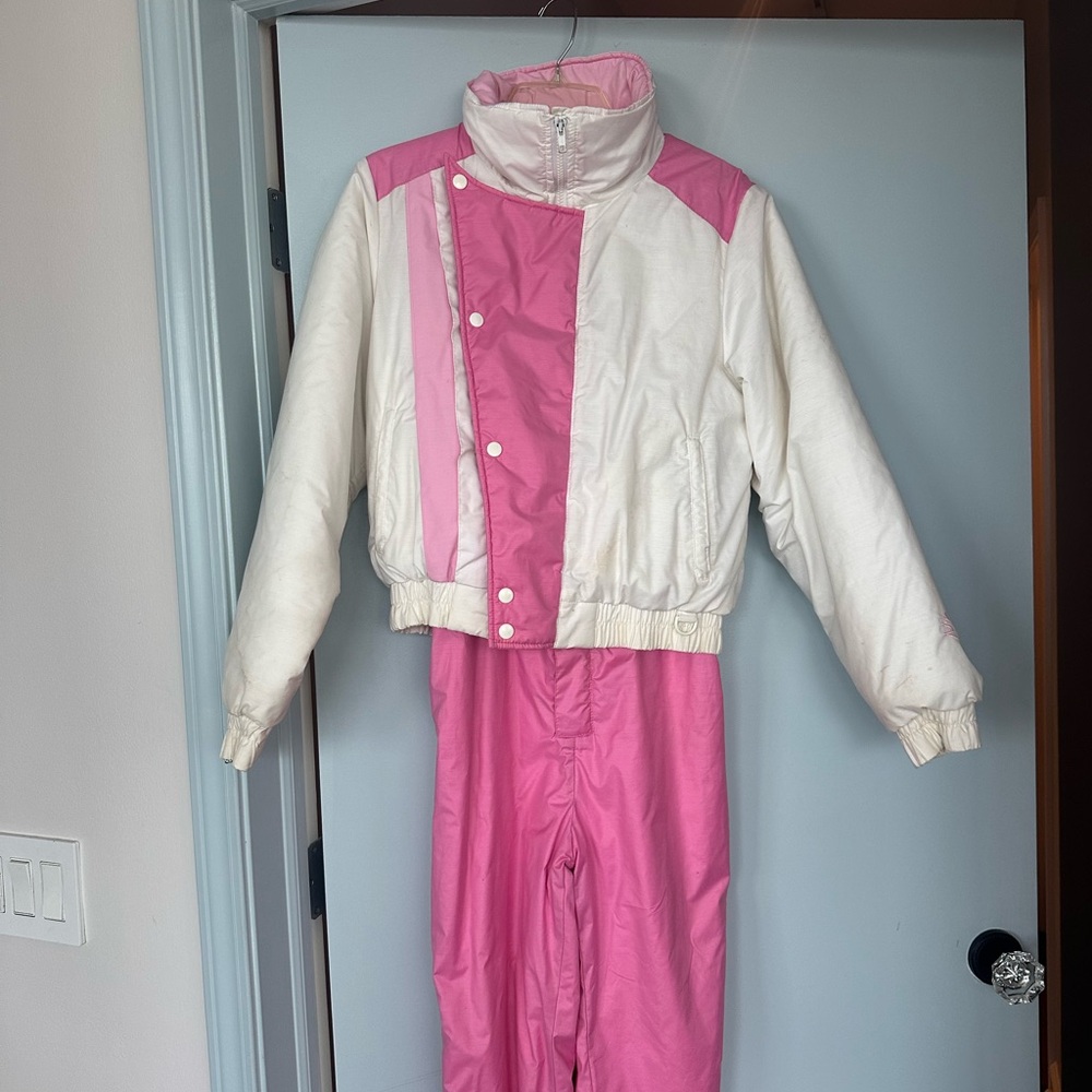 Vintage 80s Pink and White Ski Suit